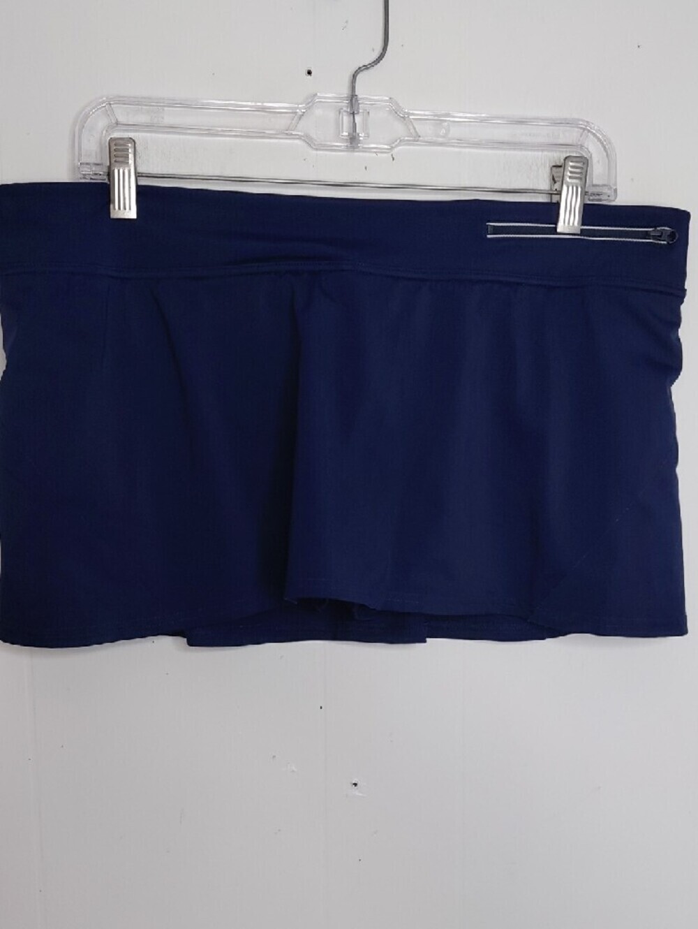 Lands End Swim Skirt Womens 14 Navy Skort Lined Zip Pocket Short Resort Travel